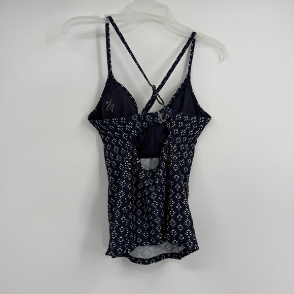 Athleta Tankini Top Size 36 D/DD Underwire Navy Blue White Geo Print back cutout - Picture 5 of 6